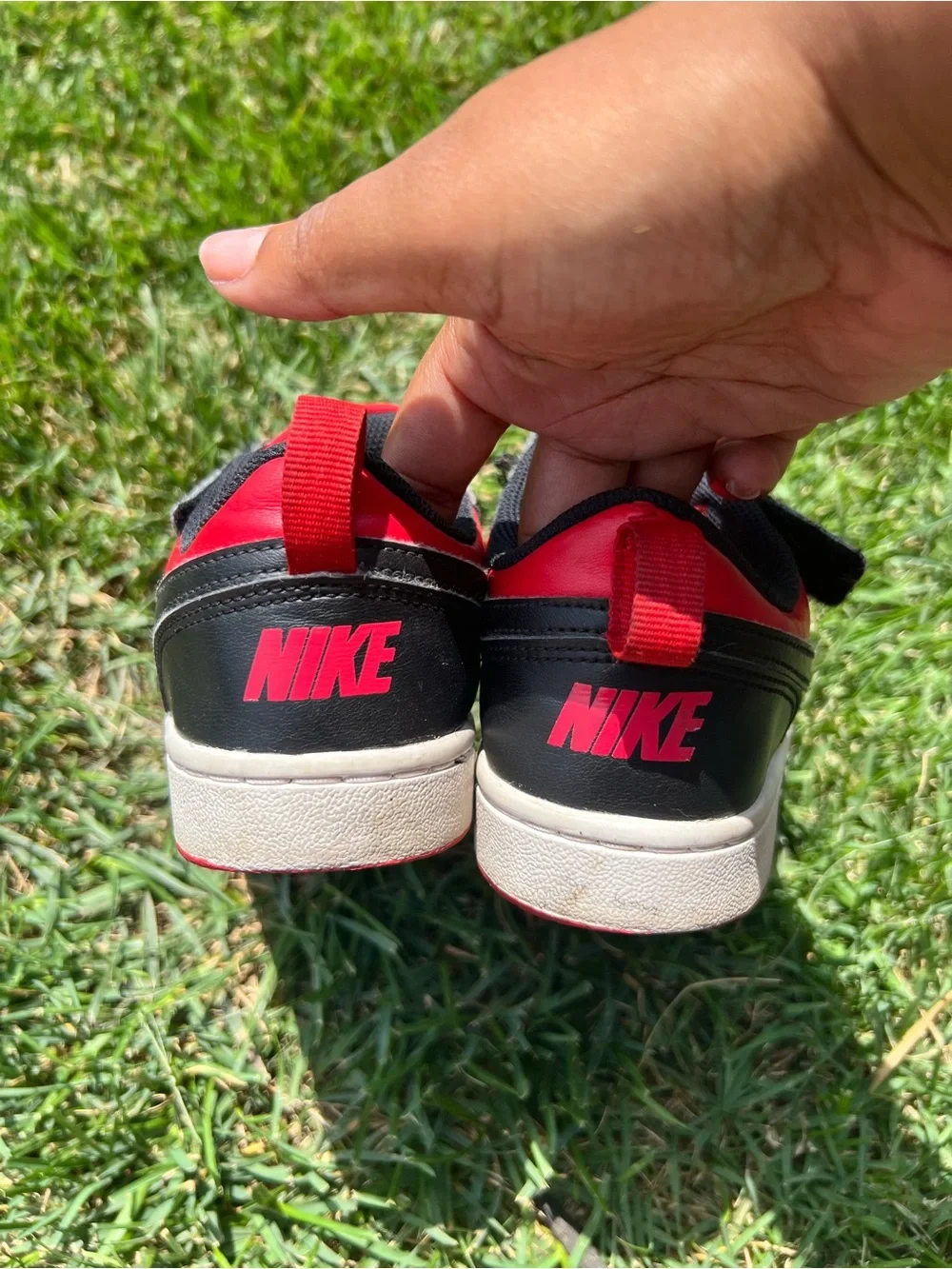 Nike Kids Black and Red High-Top Sneakers with Strap